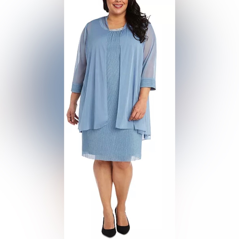 R & M Richards Metallic-Threaded Jeweled Neckline Plus Size Dress 👗- NWT